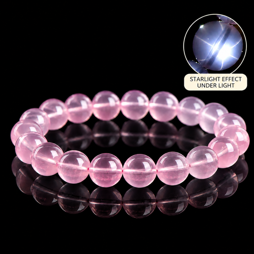 Starlight Rose Quartz Energy Bracelet – Natural Pink Crystal Beaded Bracelet