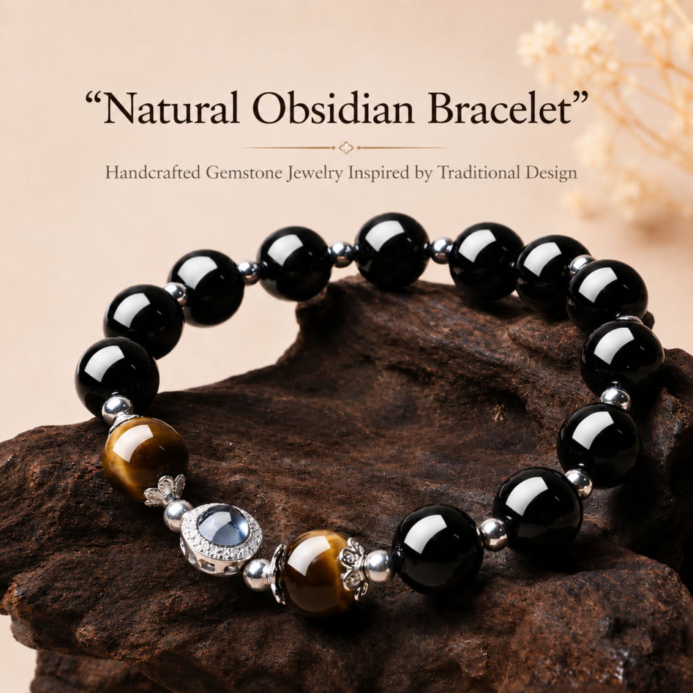 Natural black obsidian gemstone bracelet by Zenwuxing